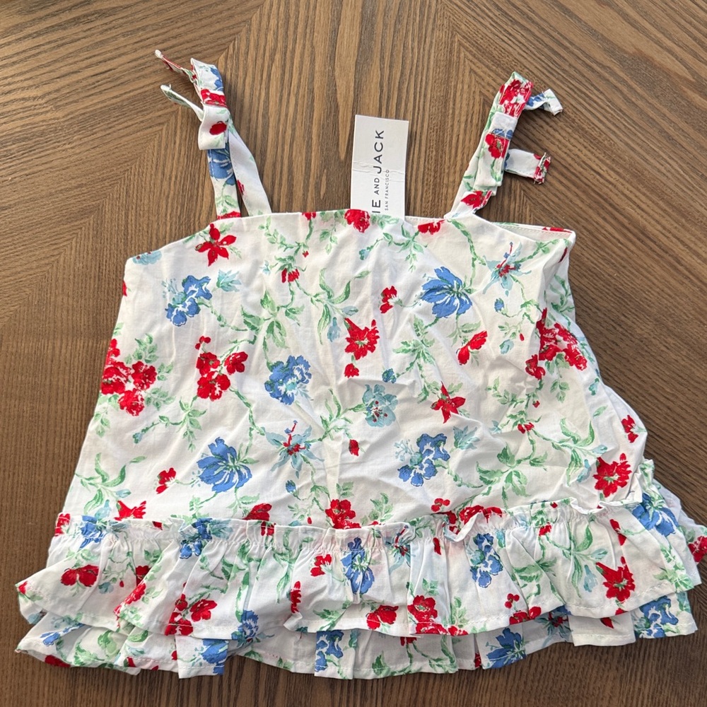 NWT 2T Janie and Jack Red White & Blue Floral Ruffle Tank